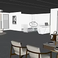 Modern Exhibition Space With White Sculptural Installation And Blue Accents