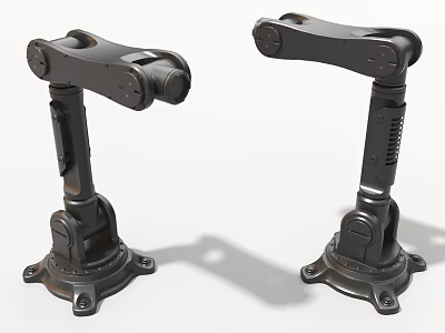 Two Black Industrial Robotic Arms With Mechanical Joints And Stable Base 3d model