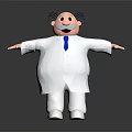 3D Cartoon Character With White Lab Coat Blue Tie Mustache And Outstretched Arms