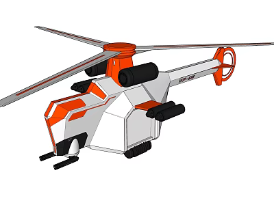 Orange And White Helicopter With Rotor And Aerodynamic Body Design 3d model
