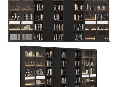 Modern Black Chest of Drawers With Glass Doors And Lighted Storage Shelves 3d model