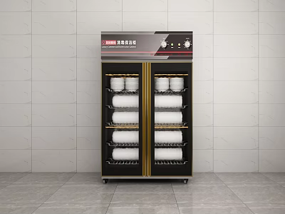 Kitchen Disinfection Cabinet With Double Door Multi Layer Shelves And Black Gold Design 3d model