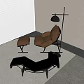 Brown Lounge Chair With Ottoman And Floor Lamp On Beige Rug Near Window Blinds