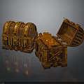 Ornate Wooden Chests One Open Filled With Gold Coins And One Closed