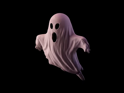 White Ghost Game Movie Character Floating With Large Eyes And Open Mouth On Black Background 3d model