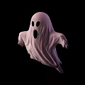 White Ghost Game Movie Character Floating With Large Eyes And Open Mouth On Black Background