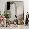 Home Decorative Ornament Combination with Fresh Flowers Coffee Grinder Bean Bags and Wall Art