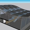 Architectural Structure Featuring Wavy Grid Roof and Metal Frame Supports