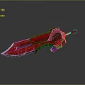 Red Mechanical Sword Featuring Sharp Blade And Metallic Design Elements