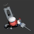 Anime Style Game Character With Red Hair In Sailor Uniform Holding Weapon And Warship Model