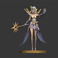 Elegant Female Game Movie Character With Ornate Gold Purple Outfit And Staff On Decorative Pedestal