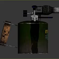 Green Metal Fuel Canister With MUP FUEL Label And Nozzle Valve Handle Design