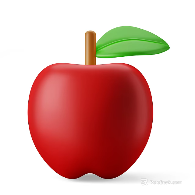 Fresh Red Apple With Green Leaf And Brown Stem On White Background 3d model 