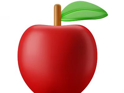 Fresh Red Apple With Green Leaf And Brown Stem On White Background 3d model