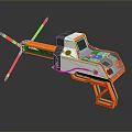 Futuristic Orange And White Weapon With Digital Screen And Mechanical Structure 3d model