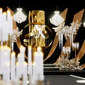 Luxurious Event Setup With Golden Decor Chandeliers Candles Illuminated Steps And Dried Flowers