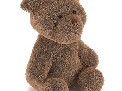 Brown Fluffy Stuffed Teddy Bear Toy Sitting With Soft Fur Texture 3d model