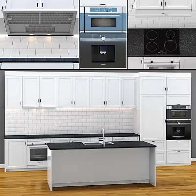 Modern Kitchen Interior With White Cabinets Island Black Countertop And Appliances 3d model