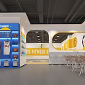 Modern Sports Fitness Gym Interior With Apparel Display Basketball Elements And Seating Area