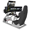 Ergonomic Office Chair Racing Simulator Setup With Multiple Monitors Steering Wheel And Display Screens