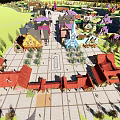 Scenic Public Square With Traditional Buildings Colorful Artworks Domes And Mountain Views