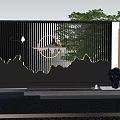 Modern Landscape Feature Wall With Mountain Pattern Lines Illuminated Lighting And Pine Tree 3d model