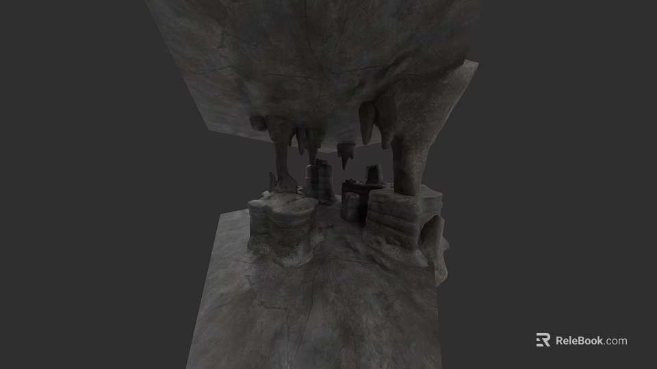 Wood And Stone Interior Design With Carved Stone Structures And Natural Textures 3d model 