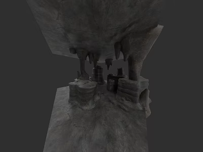 Wood And Stone Interior Design With Carved Stone Structures And Natural Textures 3d model