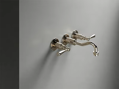 Modern Wall Mounted Chrome Faucet With Dual Handles And Sleek Design 3d model