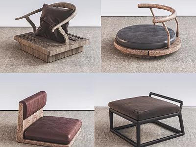 Elegant Minimalist Lounge Chairs With Wooden Metal Frames And Leather Woven Cushions 3d model