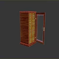 Vintage Red Wooden Cabinet With Open Door And Multiple Drawers Storage