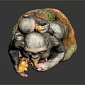 Detailed Monkey Sculpture Holding Orange Fruit Standing On Colorful Base