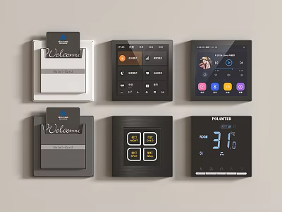 Modern Switch Panels With Digital Displays Buttons Colorful Icons And Temperature 3d model