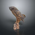 Realistic Wooden Owl Sculpture Perched On Natural Tree Stump Base