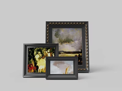 Decorative Picture Frames with Various Sizes and Artwork Display in Vintage Design 3d model