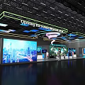 Modern Exhibition Booth With Large LED Screen Interactive Displays And Bright Lighting Design 3d model
