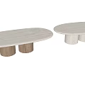 Modern Dining Table With Marble Top And Cylindrical Light Walnut Legs