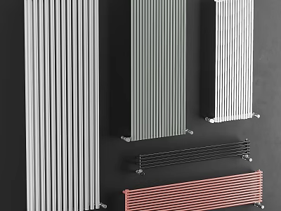 Modern Stylish Radiators In Various Colors And Designs For Home Heating 3d model
