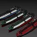Row of Oil Tanker Ships with Colored Hulls Arranged Side by Side