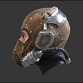 Futuristic Mechanical Helmet With Brown Metallic Surface And Respirator Mask Design