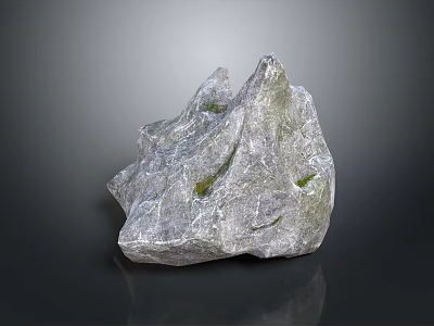 Natural Stone And Wood Decorative Item With Rough Surface And Small Green Moss 3d model