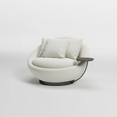 Modern White Rounded Leisure Chair With Soft Cushions And Side Table 3d model