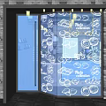 Charming Café Entrance With Glass Door Hand Drawn Food Illustrations And Brick Wall Lighting