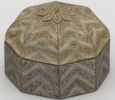 Octagonal Hat Featuring Intricate Geometric Patterns Symmetric Star And Beige Gray Brown Tones 3d model