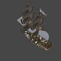 Wooden Sailing Ship With Multiple White Sails And Detailed Hull Structure