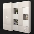 Modern Minimalist Wardrobe Interior With Striped Panels Open Shelves And Decorative Items
