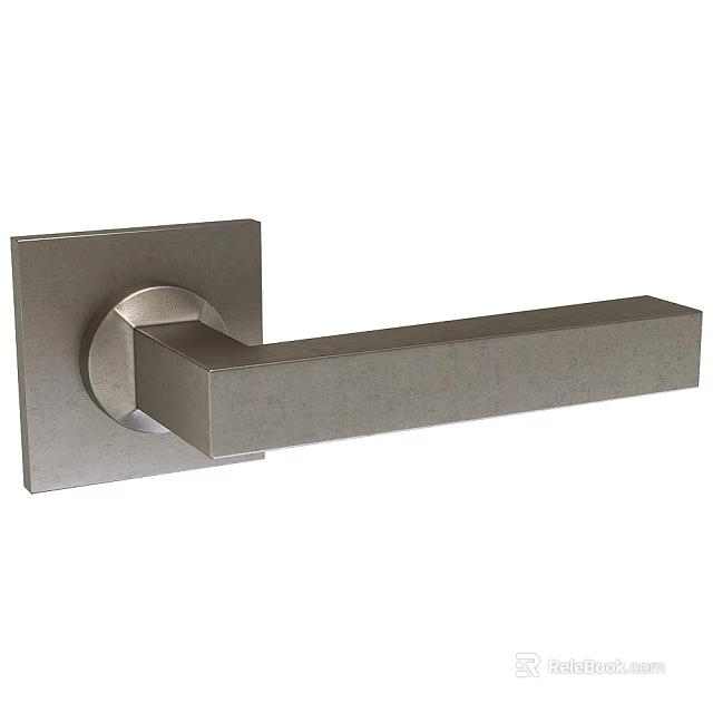 Modern Brushed Metal Door Handle With Square Base And Rectangular Lever Design 3d model