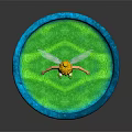 Fairy With Blonde Hair Green Dress And Transparent Wings On Blue Glowing Base