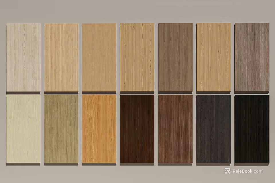Various Wood Grain Wall Paneling Samples with Different Color Options 3d model 
