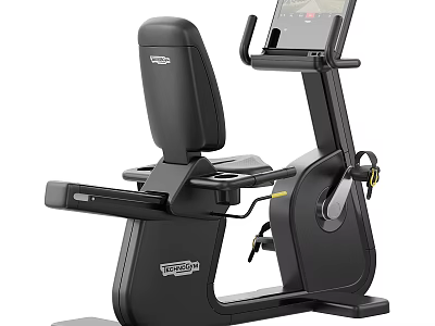 Premium Black Exercise Bike Retail Product With Comfortable Seat Armrests And Display Screen 3d model